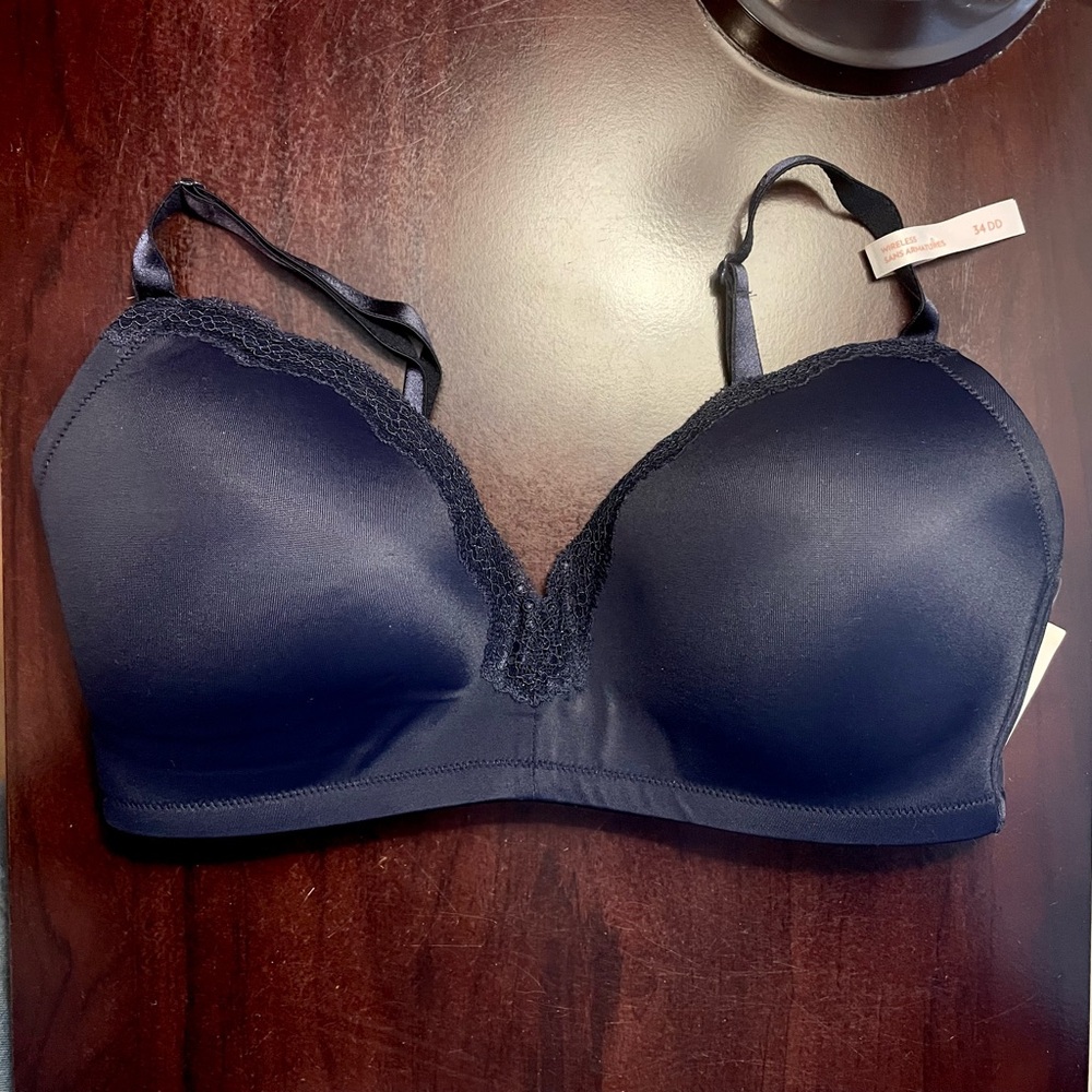 Elegant R Line Navy Blue Lace Trim Bra 34DD